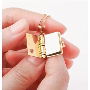 Stainless Steel Dual Gold & Silver Open Book Necklace Punched Heart